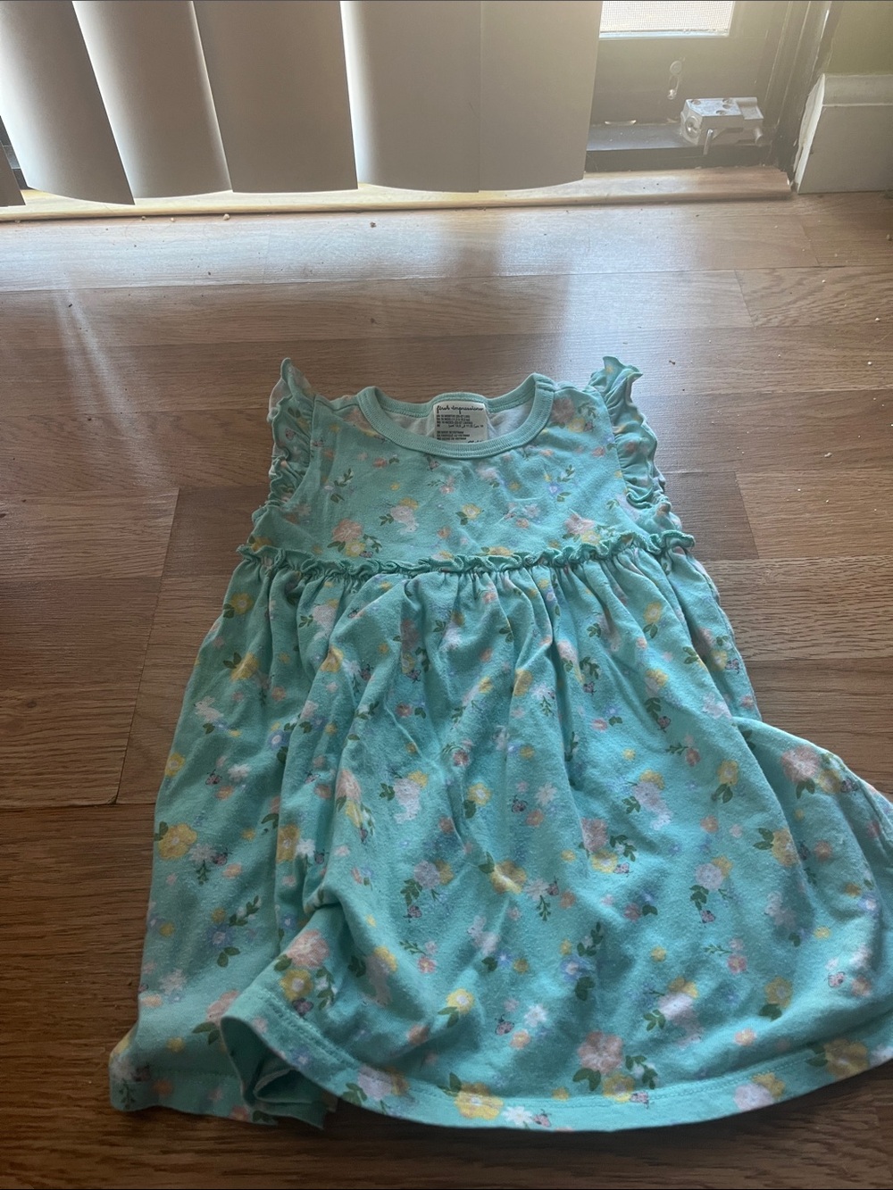 Toddler Floral Ruffled Tank Dress - Aqua